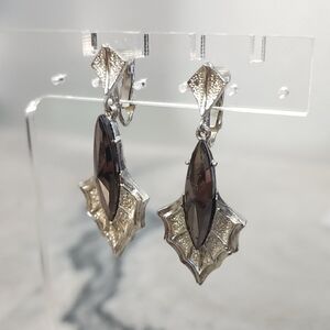 1970s Celebrity NY Silver Faux Hematite Gothic Halloween Earrings RARE. Clip on